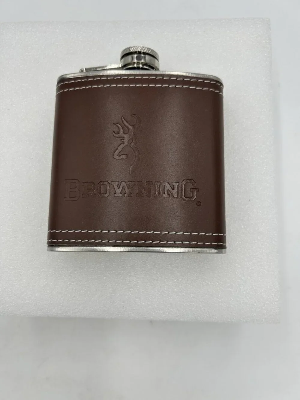 Browning Stainless Steel Wrapped In Leather 6oz Flask Never Used